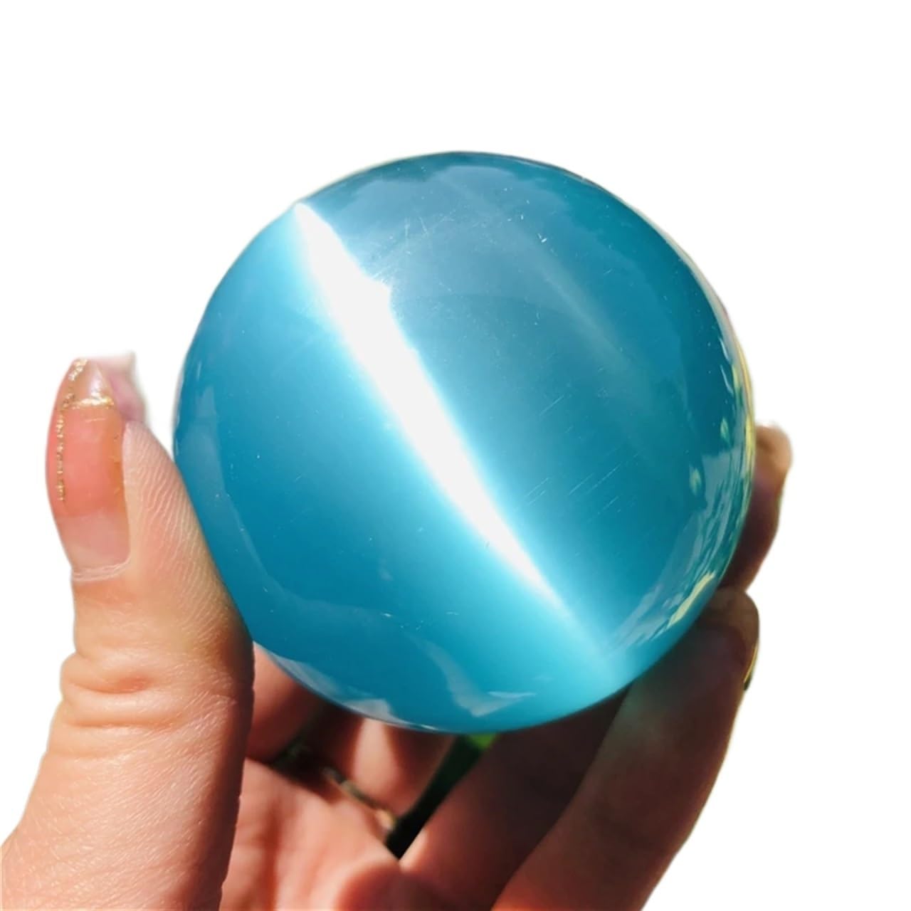 HAOYUNS Beautiful Blue Cat's Eye Opal Natural Quartz Crystal Sphere Decorative Stone for Home and Office(8cm)