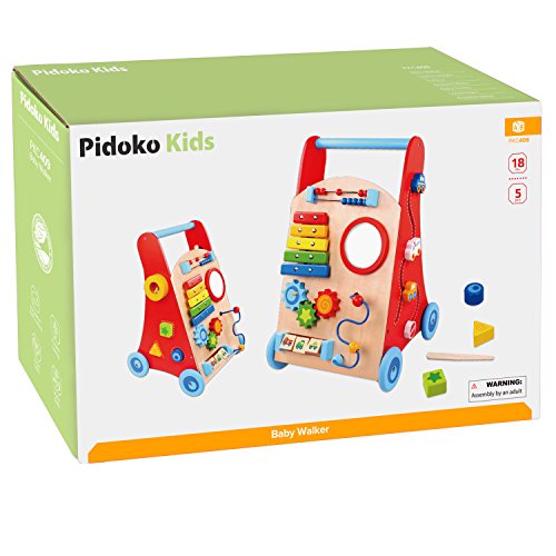 Pidoko Kids Baby Walker Cart, Red - Toddler Push Toys for Boys and Girls 18 Months and up - My First Learning Walker