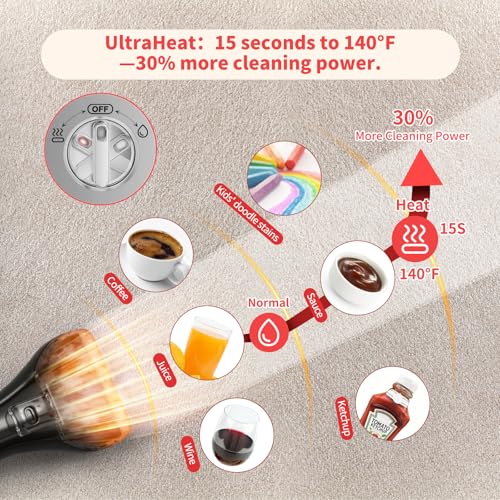 Image of UltraHeat Upholstery Carpet Cleaner, MUJERBAY 12Kpa Hot Mode Portable Spot and Stain Shampooer, Easy Move with 360Wheels & Handle, 1.18-inch Deep Cleaning Machine for Couch, Stairs, Car & Pet Messes