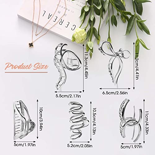 5Pcs Metal Hair claws clips, Large Hair Claws for Thick Hair Strong Hold Hair Clips for Women Girls (Sliver) - Image 2