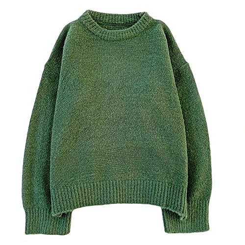 Women's Long Sleeve Crew Neck Loose Mohair Sweater Fuzzy Cozy Oversized Knitted Pullover