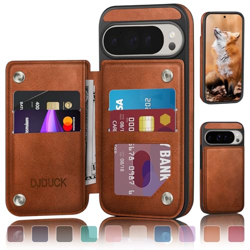 DJDUCK Designed for Google Pixel 10 Pro XL Case Wallet with Card Holder [Magnetic Clasp Cover] [RFID Blocking Leather Protection] Shockproof Women Men Cases for Pixel 10 Pro XL Light Brown