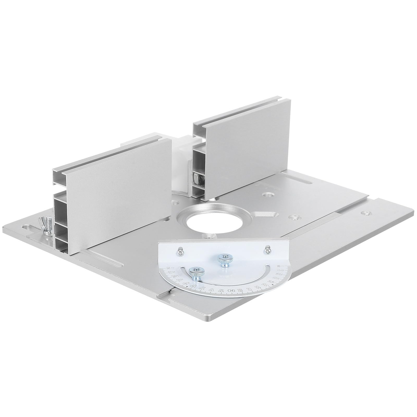 Cabilock Placa de Inserción para Mesa de Fresadora de Aleación de Aluminio, Base Abatible con Medidor de Ángulo, Compatible con Bancos de Carpintería, Accesorio para Trabajos de Bricolaje
