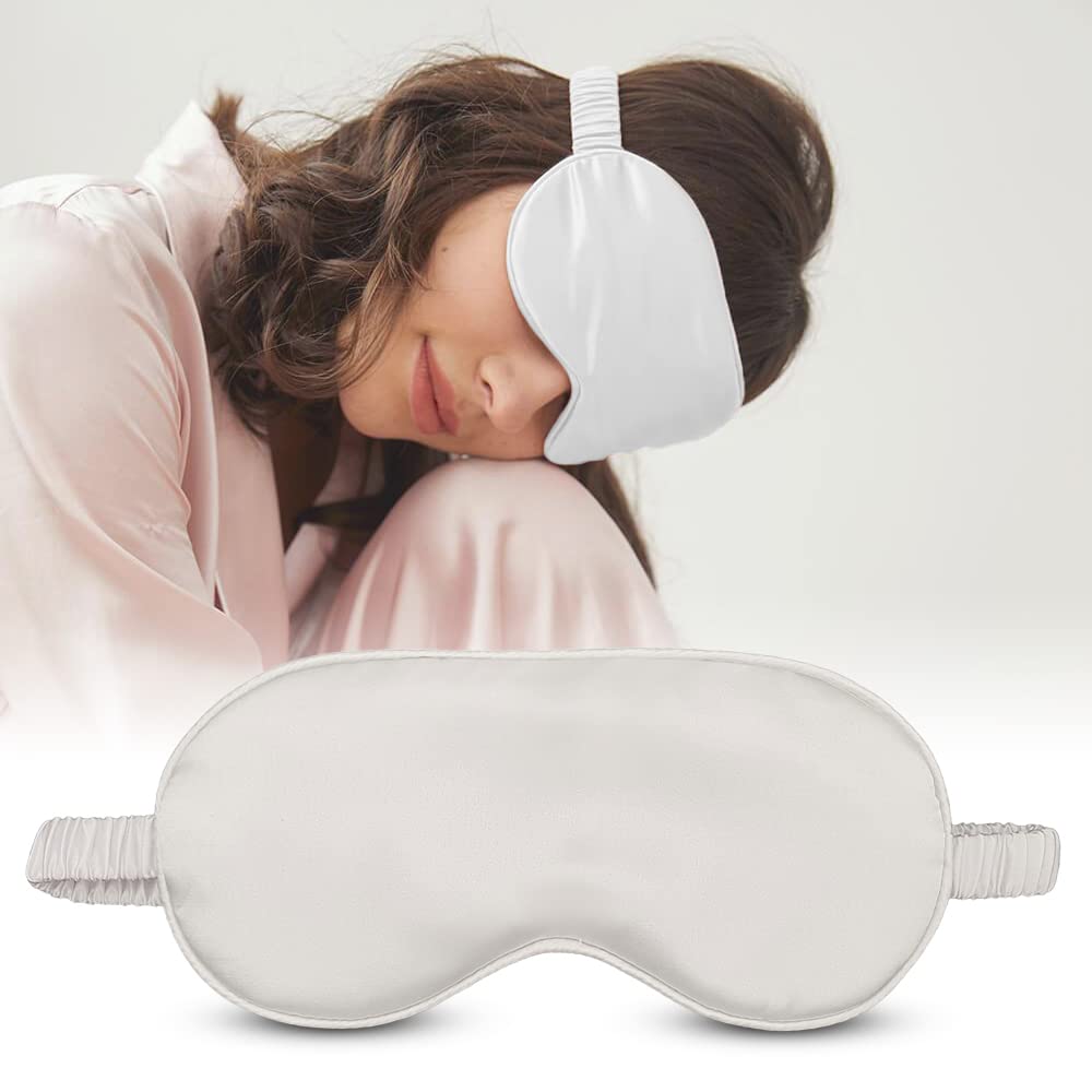 Natural Silk Sleeping Eye Shade Mask Cover for Insomnia, Meditation, Puffy Eyes and Dark Circles White