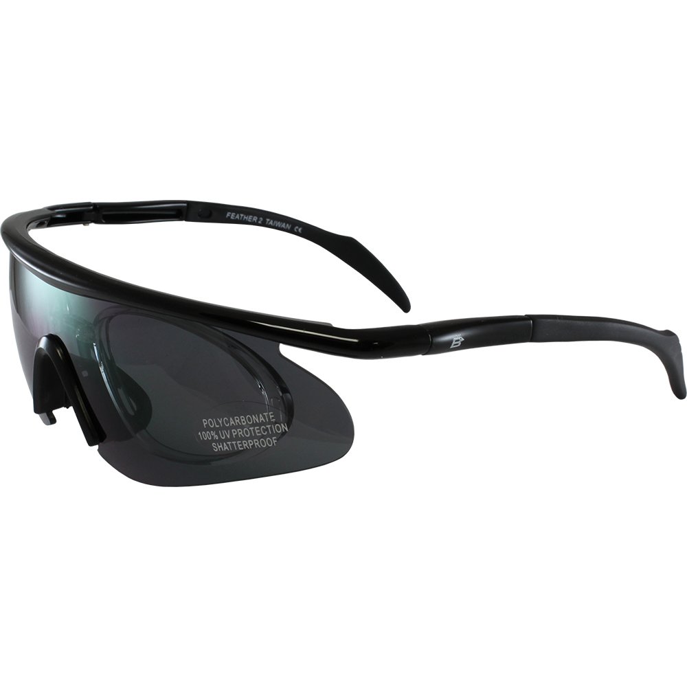 BirdzEyewear Feather Sunglasses Black with Smoke Lens, Smoke, Adult