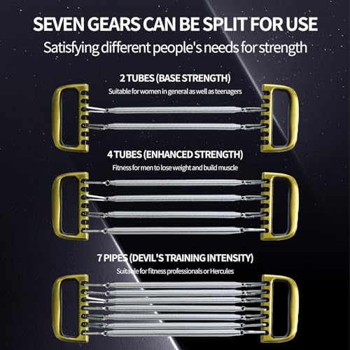 Expansor de pecho con 7 resortes desmontables para fitness en casa, mango de aleación de aluminio y resortes de ejercicio para entrenamiento muscular y culturismo