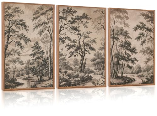 CHDITB Vintage Forest Framed Canvas Wall Art Set, Nature Tree Botanical Wall Decor Scenic Art Spiritual Wall Painting, Neutral Artwork Wilderness Art Prints for Living Room Bedroom Office 16"x24&...