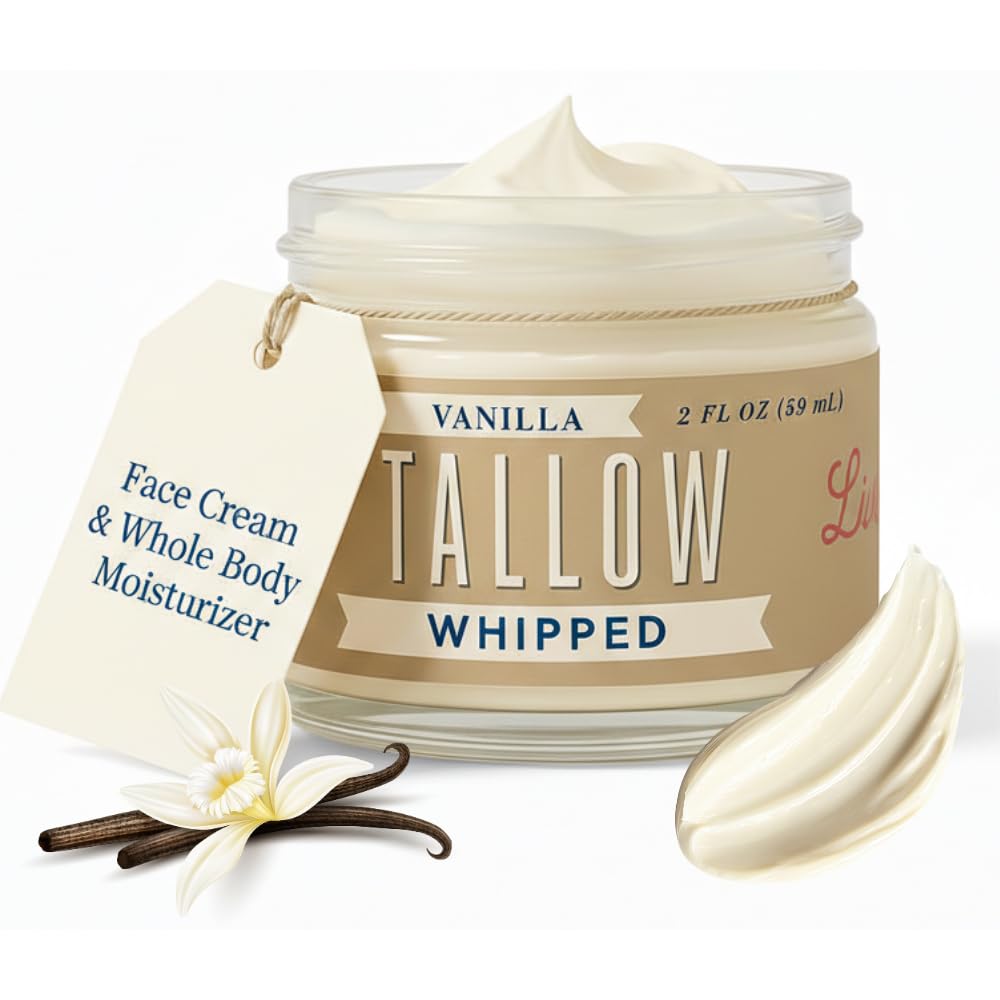 Lady May Tallow Whipped Tallow 2oz - All Natural Face Cream + Whole Body Moisturizer for Dry Skin - Made With Scented Oil Blend - No Preservatives,
