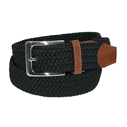 CTM Men's Elastic Braided Stretch Belt with Silver Buckle and Tan Tabs