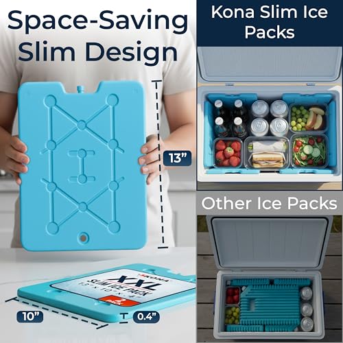 Image of Kona XXL Ice Packs for Coolers - 2 lb Reusable Slim Freezer Packs, Long-Lasting Dry Ice Alternative for Cooler Bags, 13x10 Inch, Fast Freeze (-5 C), Available in Multiple Pack Quantities