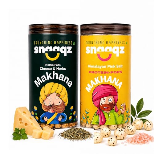 Image of SNAAQZ Makhana Combo - Cheese & Herbs + Himalayan Pink Salt Flavors | Roasted Foxnuts | High Protein | Gluten-Free | Healthy Baked Snack | Tea-Time Munchies | Vegan | Low-Calorie | Tiffin Friendly