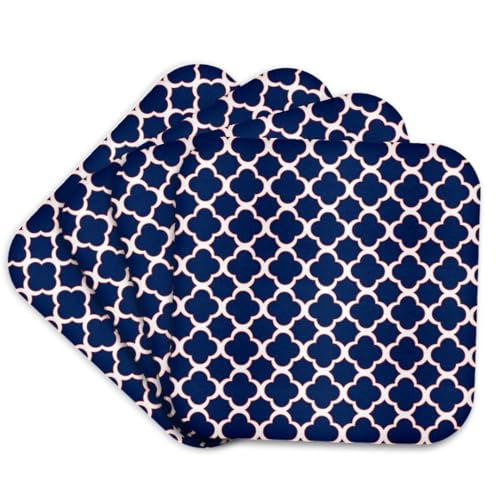 3dRose cst_165919_1 Quatrefoil Pattern Navy Blue and White with Red Accent-Soft Coasters, Set of 4