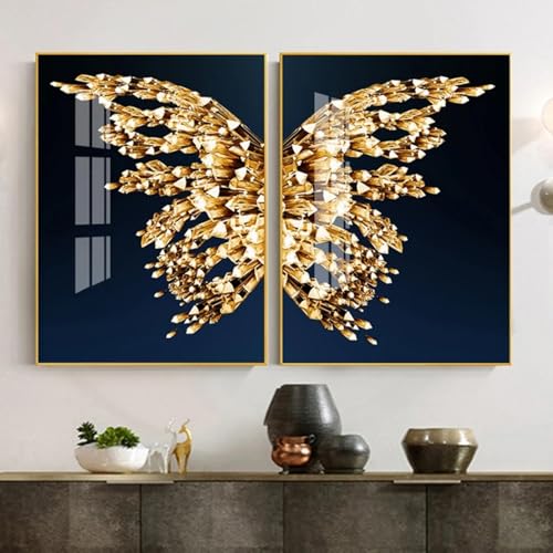 Tableau salon moderne papillon doré pour habiller un mur vide facilement