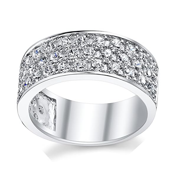 Sterling Silver 2.25Ct. Men's Wedding Band Engagement Ring Cubic Zirconia CZ 9MM 3 Row Sizes 7 to 13 - Image 4