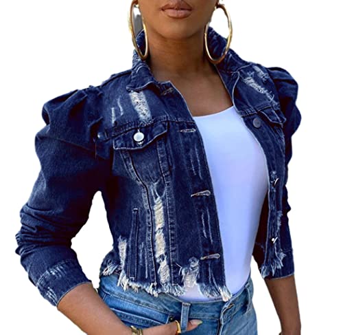 Veste en jean déchiré pour femme FULBHPRINT en bleu marine, taille XXL