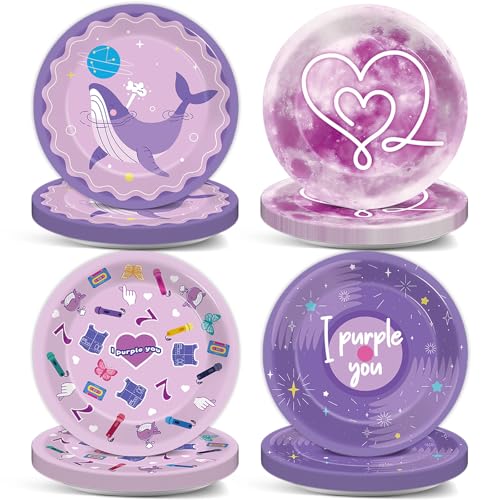 48Pcs Kpop Theme Birthday Party Decorations 7Inch Kpop Singer Paper Plates Music Dance Themed Plates Purple Popular Singer Disposable Tableware Set for K-Pop Fans Music Lovers Birthday Party Supplies