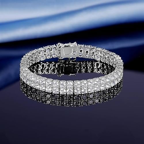 10.00 Carat Round Cut Diamond Tennis Bracelet, 2-Row Design, 14K White Gold Finish, 925 Sterling Silver