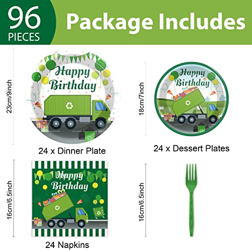 Image of 96 Pcs Garbage Truck Birthday Party Plates and Napkins Party Supplies Trash Trucks Party Tableware Set Waste Management Recycling Party Decorations Favors for Birthday Baby Shower for 24 Guests