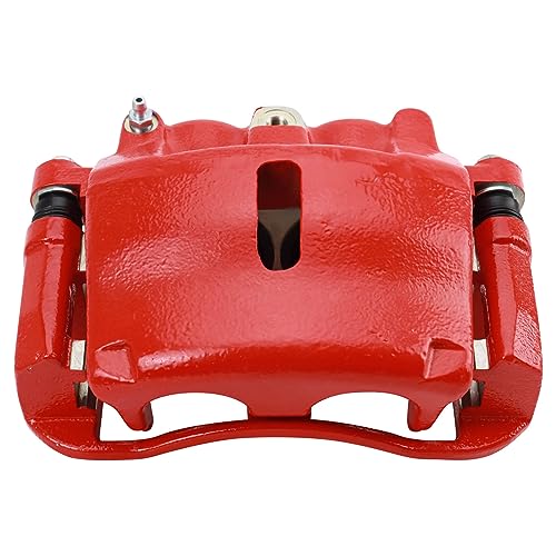 Image of TRQ Front Left Brake Caliper w /Bracket Performance Red Drivers Side | For 2004-2008 Ford F-150 2004 F-150 Heritage 2006-2008 Lincoln Mark LT