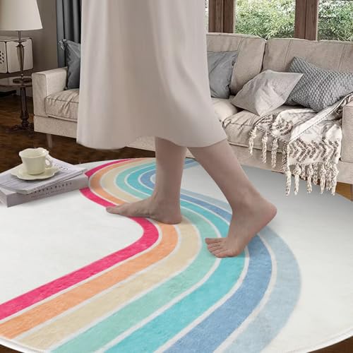 Tapete Redondo Lavable 4ft Poowe Rainbow Multicolor miniatura 5