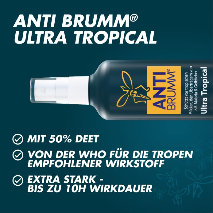 Anti Brumm Ultra Tropical Reisebundle, Pumpspray 150 ml+Flugbeutel: Insekten-Repellent für effektiven Schutz gegen Mücken und Zecken, Mückenspray mit DEET