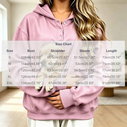 Pet Carrier Sweatshirt Pet Pouch Hoodie Women Kangaroo Pocket Dog Cat Carrier Button Neck Pullover Suéter Manga Larga para Mujer Dressly Capsule Wardrobe Outfits Pink S - image 3