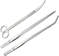 Vista 1 de FEITA - Juego de pinzas para acuario Juego de pinzas de alimentación de acuario largas curvas y rectas de acero inoxidable (3 piezas)