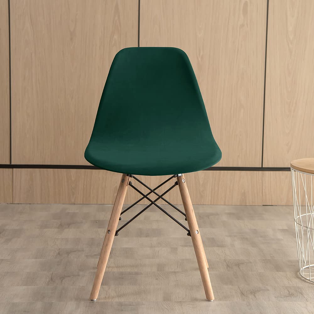 Highdi Scandinavian Dining Chair Covers, Stretch Velvet Universal Shell Chairs Covers Armless Chair Slipcovers Removable Washable for Kitchen, Bedroom,Living Room, Lounge (Dark Green,1pcs)