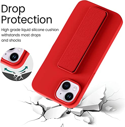 Coque silicone iPhone 14 Plus flexible rouge avec dragonne et béquille