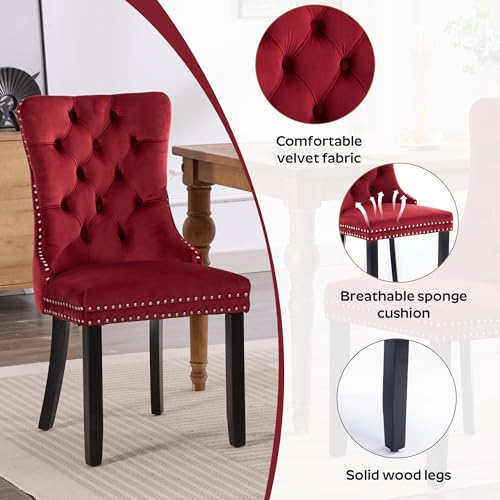 Image of 7-Piece Dining Table Set with 47In Faux Marble Table and 6 Velvet Upholstered Chairs, Modern Scandinavian Furniture for Dining Room Kitchen(Burgundy)