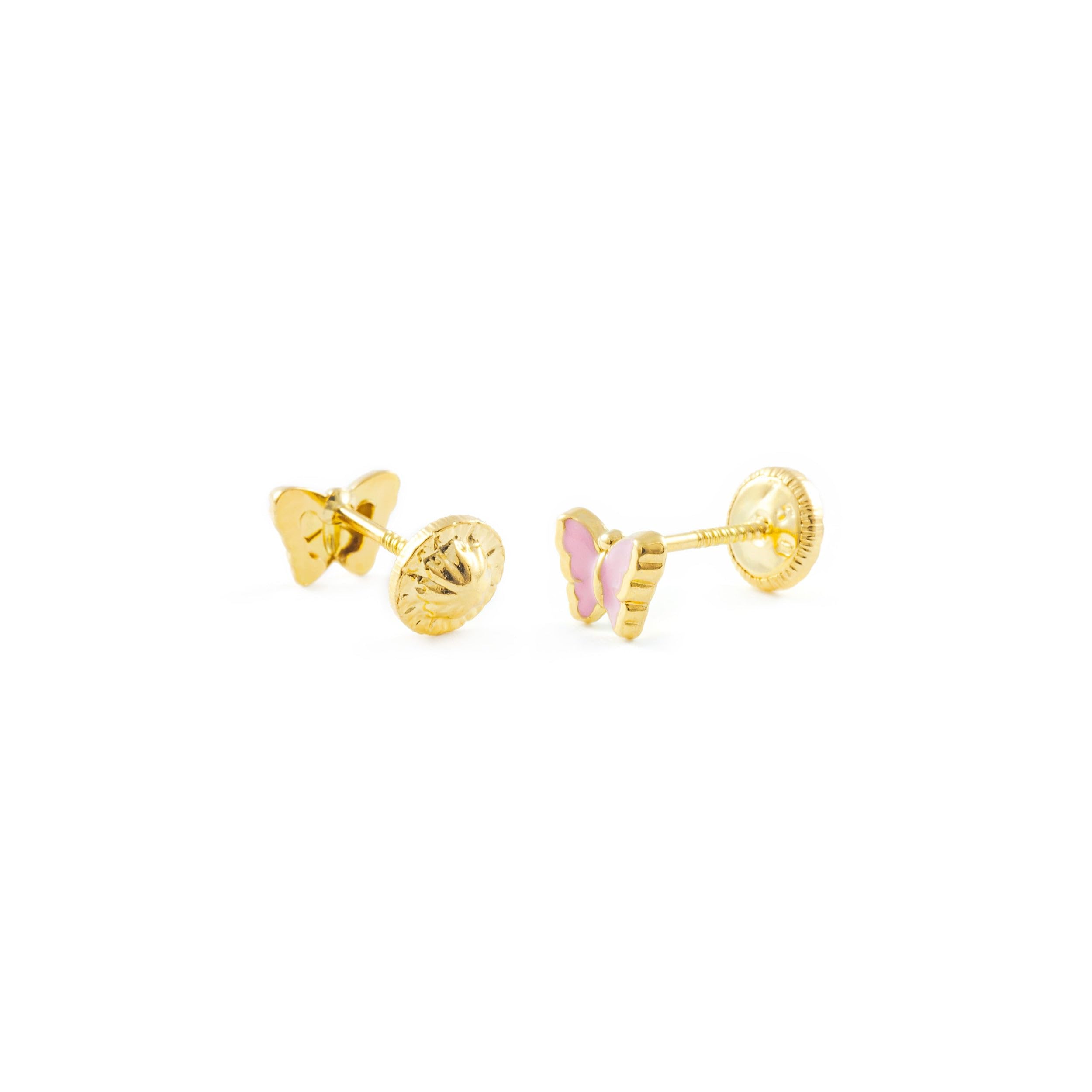 Pendientes Bebe o Niña Oro Mariposa Esmaltada Rosa - Scatola Regalo - Certificato di garanzia
