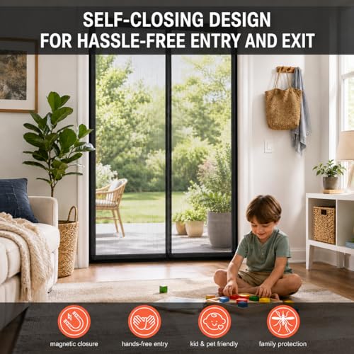 Magnetic Screen Door- Fit up to 36 x 80” Door. Heavy-Duty Screen Door Mesh with Door Screen Magnetic Closure. Pet and Kid Friendly Patio Screen Mesh, Easy to Install by TONOS - Used condition - Image 6