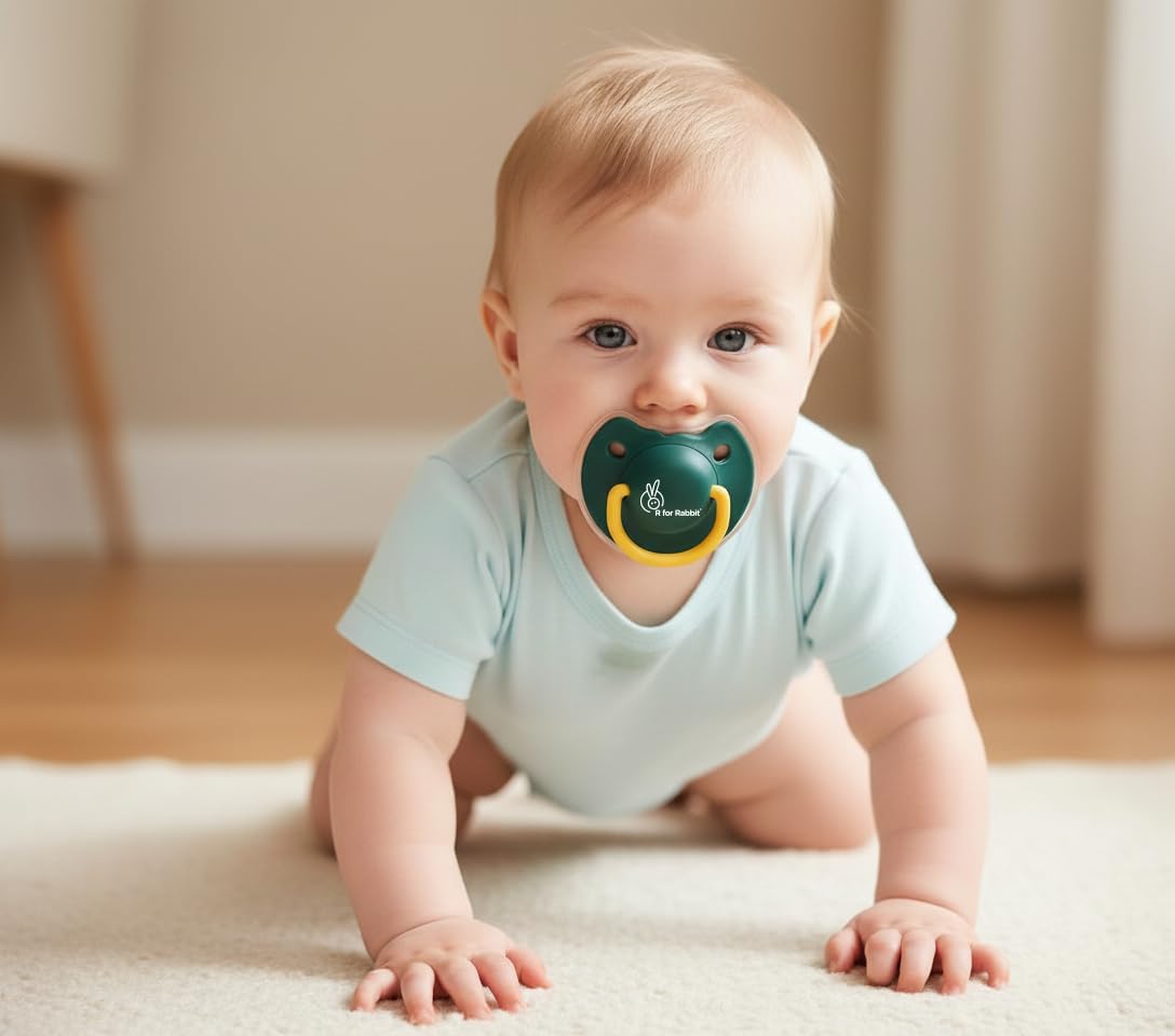 R for Rabbit Baby Tusky Pacifier Ultra Light Soft Silicone Nipple, Orthodontic Design, BPA-Free for Kids of 6 Months +|Medium|Green
