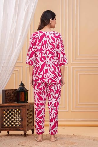 Image of Women's Printed Night Suit Set Pajama with Top Lightweight Soft & Comfy Sleepwear for Girls & Women