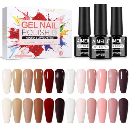 AIMEILI Esmaltes Semipermanentes Para Uñas Gel Polish Kit uñas Semipermanentes UV LED 12 Otoño Colors Marrón Gris Rosa Nail Art DIY Home Salon Manicure 5ML-Set 41
