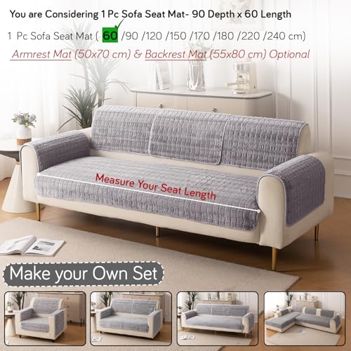 Image of HOKIPO 'Plush Haven' Premium Anti Slip Sofa Cover Mat for 1 /2 /3 Seater & L Shape Sofa. Make Your Own Sofa Cover Set, Mat Length 90(D) x 60(L) cm, Light Grey (NW2-AR-5030-LGRY)