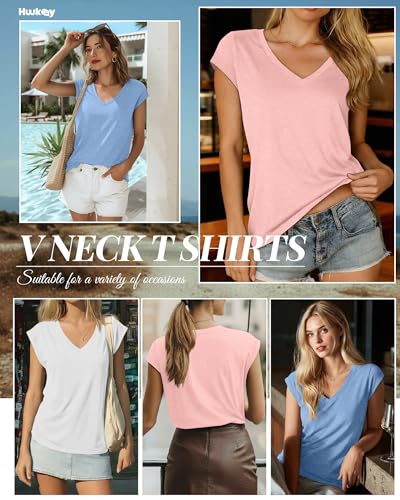 Image of Huukeay 3 Pack Women's V Neck Cap Sleeve T Shirts