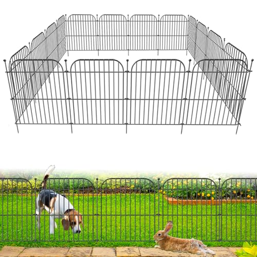 5 Panels No Dig Decorative Garden Fence for Yard, 24 in(H) x 10 ft(L) Rustproof Metal Wire Fence Border with Patio Temporary Ground Stakes, Animal Barrier Fencing for Dog and Small Pets