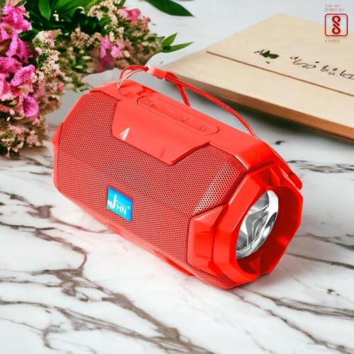 Image of Portable Wireless Bluetooth Speaker 5W, Built-in Torch, Deep Bass Stereo Sound, Long Battery Life, AUX Input, Rugged Water-Resistant Speaker for Outdoor & Indoor Use (Red)