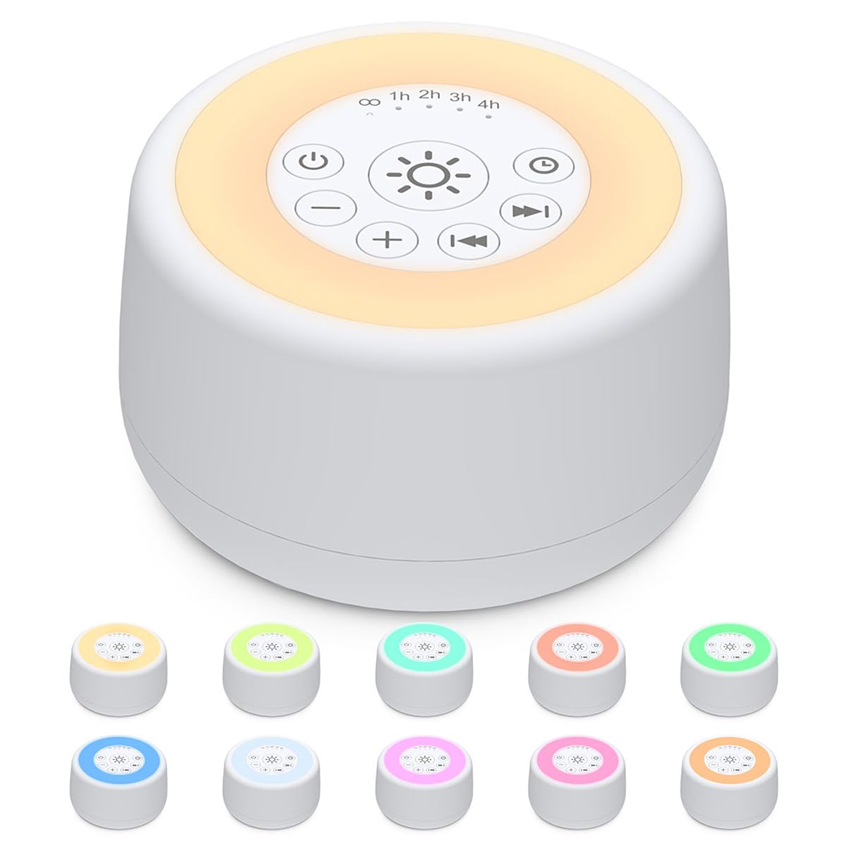 Sleepbox Geräuscharmes Gerät mit 25 beruhigenden Geräuschen und 10 Farben, warmes Nachtlicht, 4 Helligkeitsstufen, 32 Lautstärkestufen, 5 Timer und Memory-Funktion, für Babys, Kinder, Erwachsene,