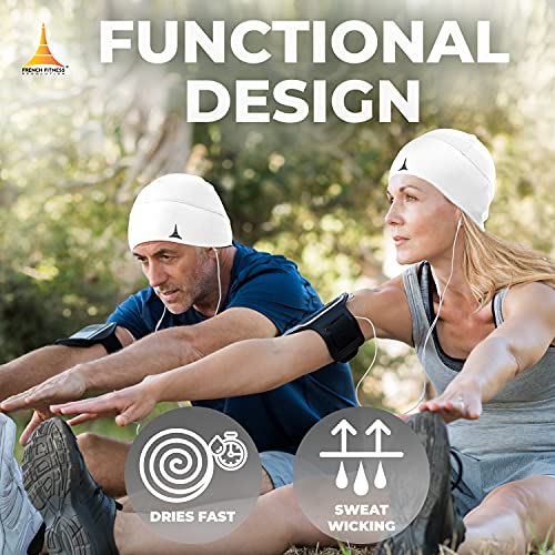 French Fitness Revolution - Skull Cap Helmet Liner Running Beanie - Ultimate Thermal Retention And Performance Moisture Wicking. Fits Under Helmets White #TOP5