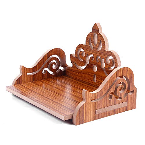 Image of Art And Craft Wooden Temple Beautiful Plywood Mandir Pooja Room Home Decor Office OR Home Temple (Red), 14 Cm