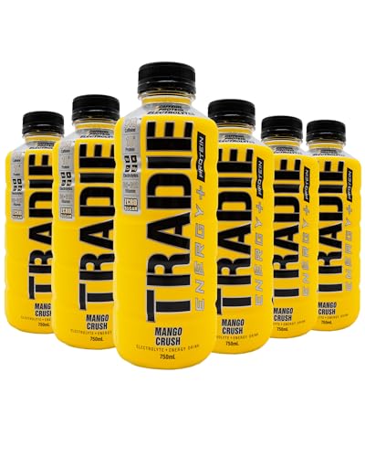TRADIE Mango Crush Sports + Energy + Protein Performance Drink, 750ml, 240mg Caffeine, 10g Protein, Electrolytes & B-Vitamins, Zero Sugar, High Hydration