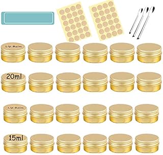 Vasetti Alluminio, Barattoli Vuoti In Alluminio, 24 Pezzi Barattolo per Cosmetici, Barattolo Crema da Viaggio con copri di Vite e etichette, Vasetti Rotonda per Balsamo Labbra, Candele (D'oro)
