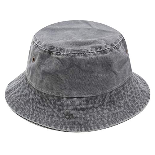 JFAN Sombreros de Pescador Vintage Algodón Sombrero de Cubo de Color Liso Lavado Gorra de Sol de Viaje para Hombre y Mujer 56-58CM Gris