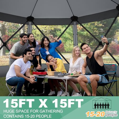 Image of COBIZI 15x15 FT Pop Up Gazebo - Canopy Tent, Large Gazebos On Clearance with Sidewalls, Screened in Gazebo,carpas para Patio,Portable Screen Tents for 12-15 Persons Outdoor Camping, Backyard,Gray