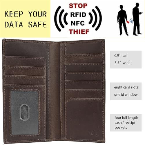 Image of DK86 US Flag Long Wallet For Men Full Grain Leather Rfid Blocking Rodeo Wallet Bifold Wallet American Flag Wallet (vintage coffee with us flag)