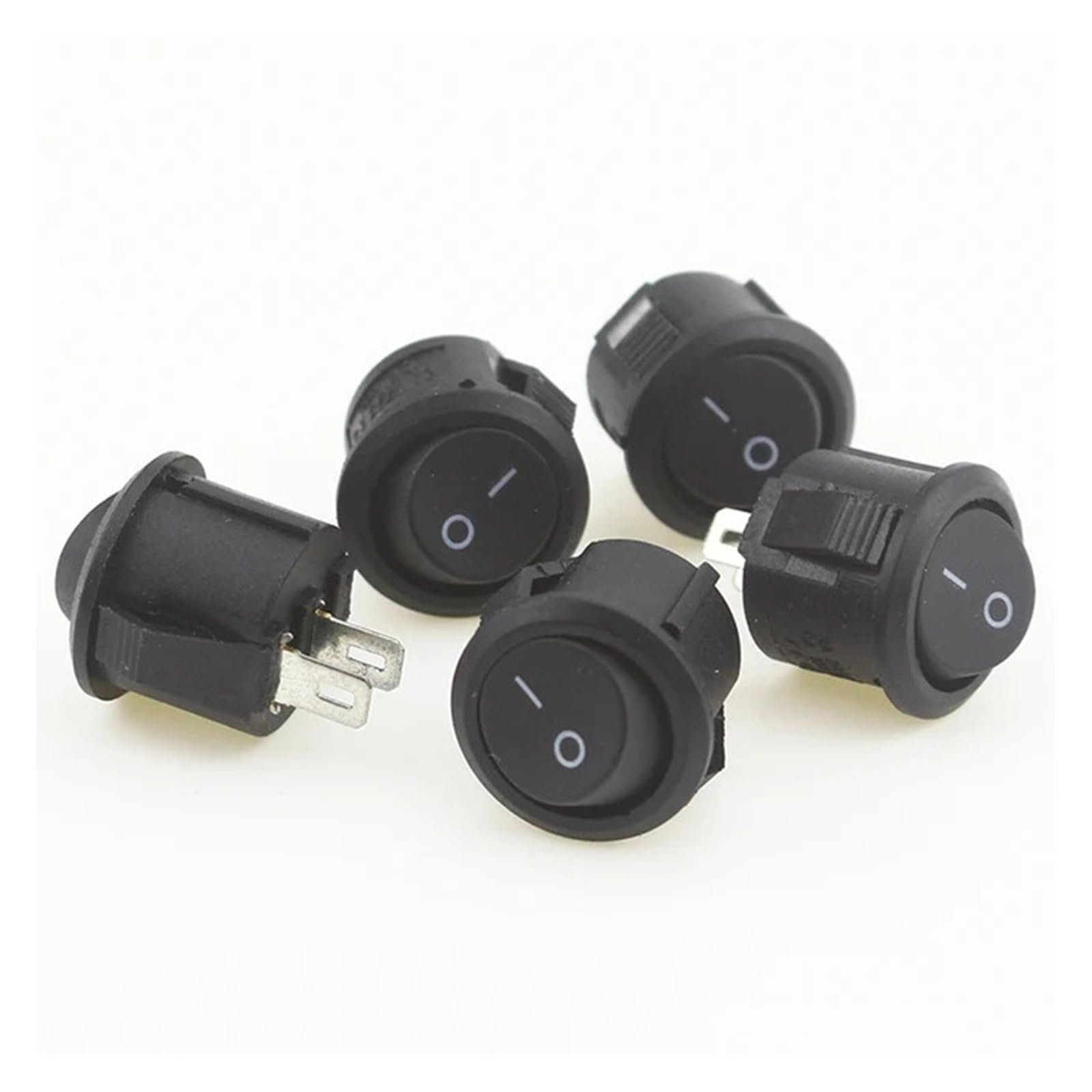 5pcs/10pcs 16mm Diameter Small Round Boat Rocker Switches Black Round Black White Red 2 Pin ON-Off Rocker Switch(Black 5PCS)