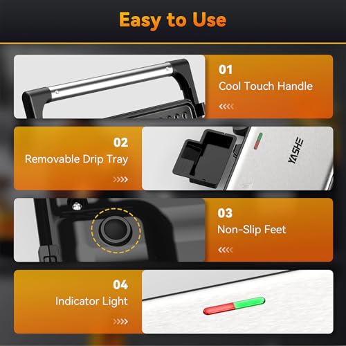 YASHE Sandwich Toaster, 1500W Panini Press Grill, XXL Non Stick Plates,Automatic Temperature, Indicator Lights, 2 Slice - Image 6