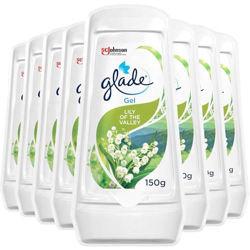 Glade Solid Gel Air Freshener, Odour Eliminator for Home & Bathroom, Lily of the Valley, Pack of 8 (8 x 150g)